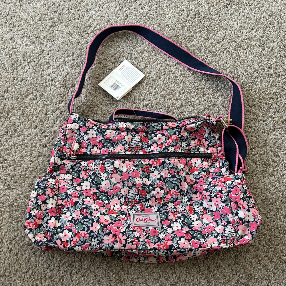NWT Cath Kidston Pink Navy Floral Crossbody Bag Travel Packable Shopping Beach
